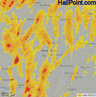 Hail Map for Sioux Falls, SD Region on May 11, 2022