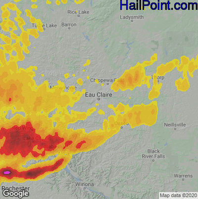 Hail Map for Eau Claire, WI Region on May 11, 2022