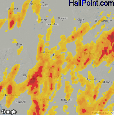 Hail Map for Huron, SD Region on May 11, 2022 