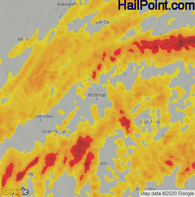 Hail Map for Willmar, MN Region on May 11, 2022 