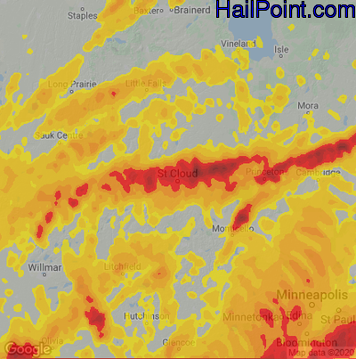 Hail Map for St Cloud, MN Region on May 11, 2022 