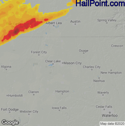 Hail Map for Mason City, IA Region on May 12, 2022