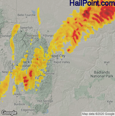 Hail Map for Rapid City, SD Region on May 12, 2022