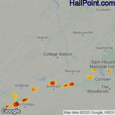 Hail Map for College Station, TX Region on May 12, 2022 
