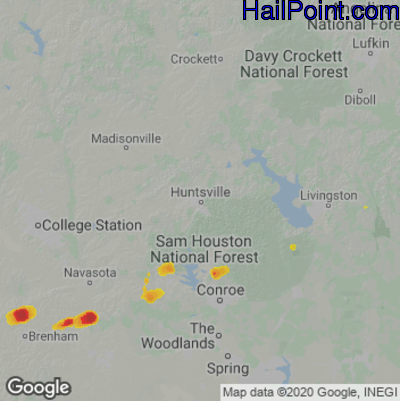 Hail Map for Huntsville, TX Region on May 12, 2022