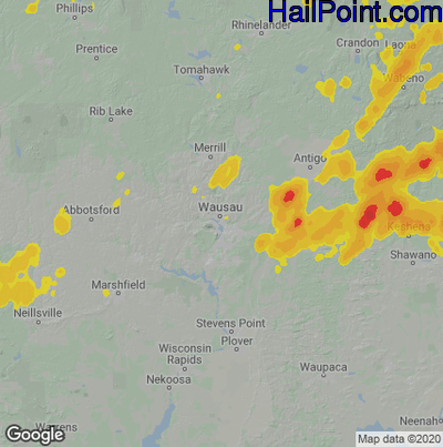 Hail Map for Wausau, WI Region on May 12, 2022
