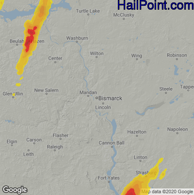 Hail Map for Bismark, ND Region on May 12, 2022