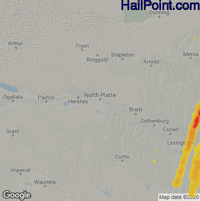 Hail Map for North Platte, NE Region on May 12, 2022