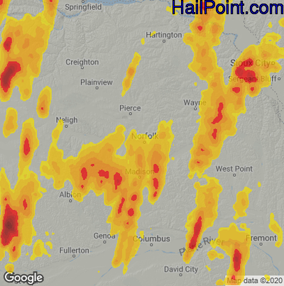 Hail Map for Norfolk, NE Region on May 12, 2022
