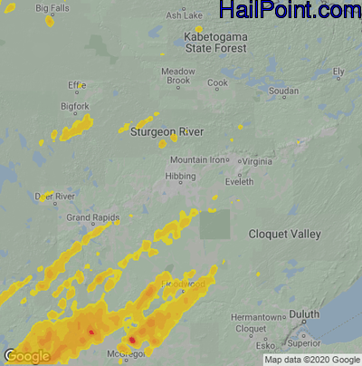Hail Map for Hibbing, MN Region on May 12, 2022 