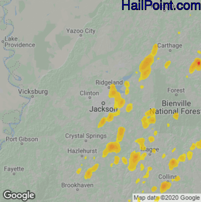 Hail Map for Jackson, MS Region on May 12, 2022