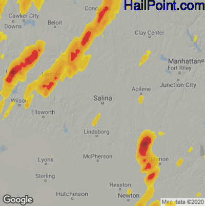 Hail Map for Salina, KS Region on May 12, 2022