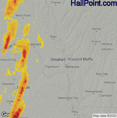 Hail Map for Omaha, NE Region on May 12, 2022