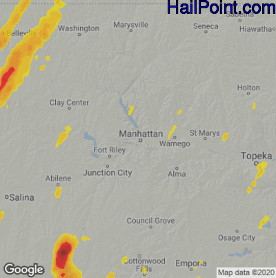 Hail Map for Mahhattan, KS Region on May 12, 2022
