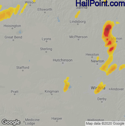 Hail Map for Hutchinson, KS Region on May 13, 2022