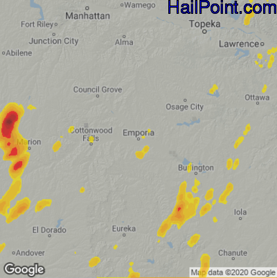 Hail Map for Emporia, KS Region on May 13, 2022