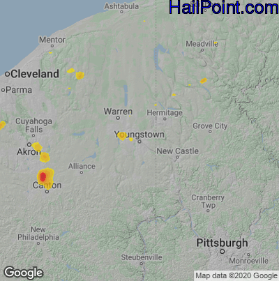 Hail Map for Youngstown, OH Region on May 13, 2022