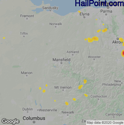 Hail Map for Mansfield, OH Region on May 14, 2022 