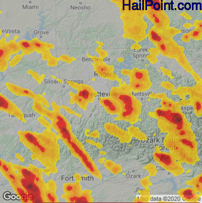 Hail Map for Fayetteville, AR Region on May 14, 2022 