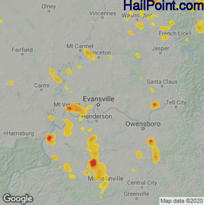 Hail Map for Evansville, IN Region on May 14, 2022