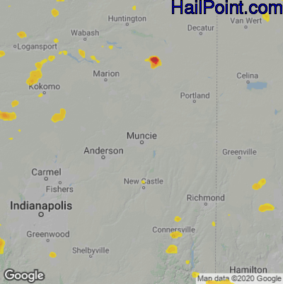 Hail Map for Muncie, IN Region on May 14, 2022 