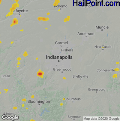 Hail Map for Indianapolis, IN Region on May 14, 2022