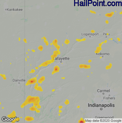 Hail Map for Layfette, IN Region on May 14, 2022