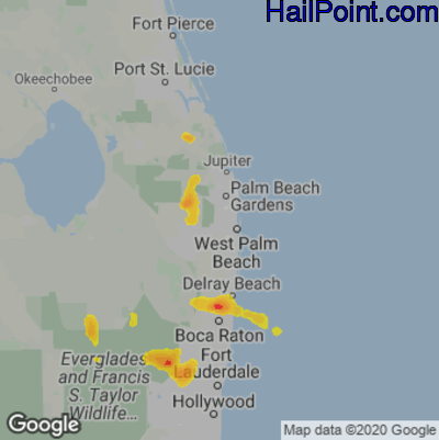 Hail Map for West Palm Beach, FL Region on May 14, 2022