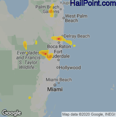 Hail Map for Fort Lauderdale, FL Region on May 14, 2022