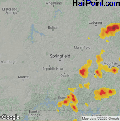 Hail Map for Springfield, MO Region on May 14, 2022