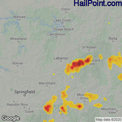 Hail Map for Lebanon, MO Region on May 14, 2022