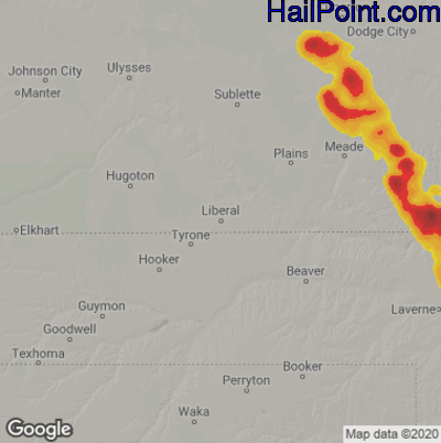 Hail Map for Liberal, KS Region on May 14, 2022