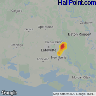 Hail Map for Lafayette, LA Region on May 14, 2022