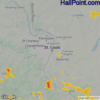 Hail Map for St. Louis, MO Region on May 14, 2022