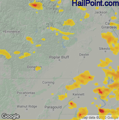 Hail Map for Poplar Bluff, MO Region on May 14, 2022