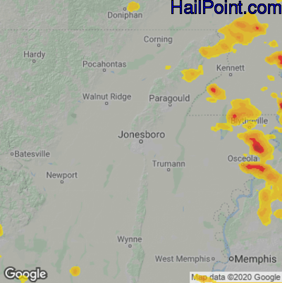 Hail Map for Jonesboro, AR Region on May 14, 2022