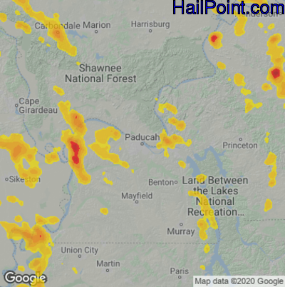 Hail Map for Paducah, KY Region on May 15, 2022