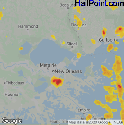 Hail Map for New Orleans, LA Region on May 15, 2022