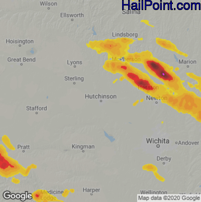 Hail Map for Hutchinson, KS Region on May 15, 2022
