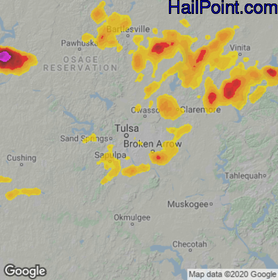 Hail Map for Tulsa, OK Region on May 15, 2022