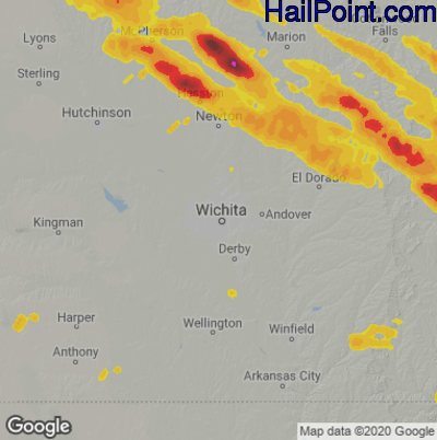 Hail Map for Wichita, KS Region on May 15, 2022