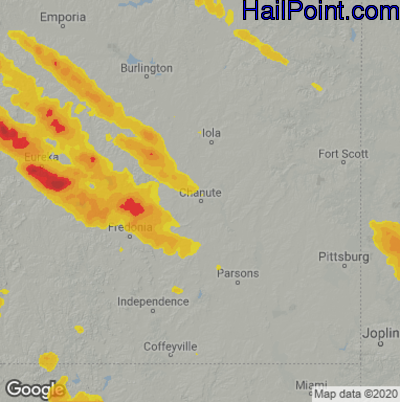 Hail Map for Chanute, KS Region on May 15, 2022