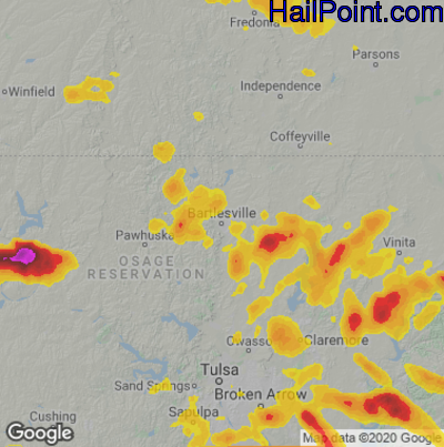 Hail Map for Bartlesville, OK Region on May 15, 2022