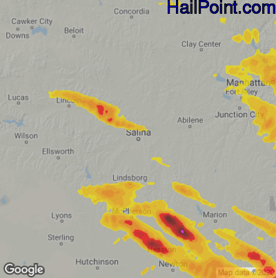 Hail Map for Salina, KS Region on May 15, 2022