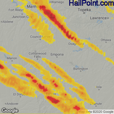 Hail Map for Emporia, KS Region on May 15, 2022
