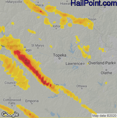 Hail Map for Topeka, KS Region on May 15, 2022