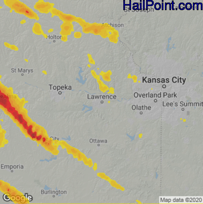 Hail Map for Lawerence, KS Region on May 15, 2022