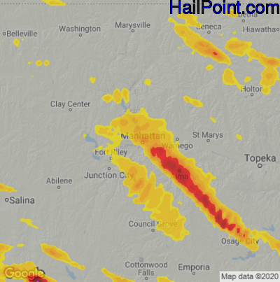 Hail Map for Mahhattan, KS Region on May 15, 2022