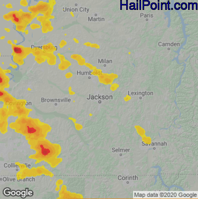 Hail Map for Jackson, TN Region on May 15, 2022 