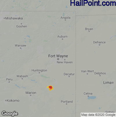 Hail Map for Fort Wayne, IN Region on May 15, 2022